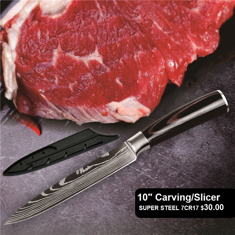 Kitchen knives open stock sale, sharp 7cr17 stainless with Pakkawood brownish handles