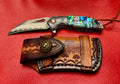 Damascus pocket folding knife Abalone composite handle