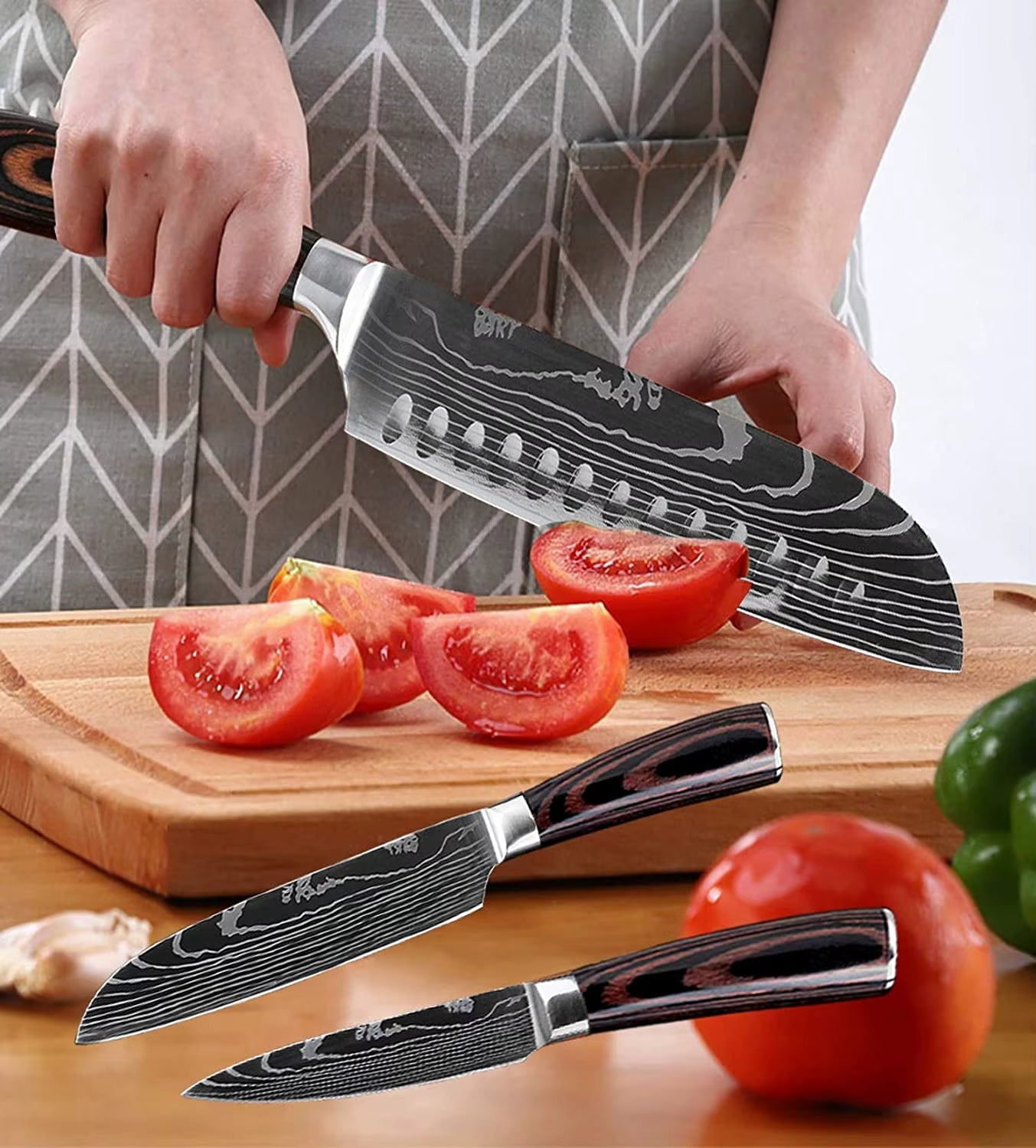 Kitchen knives open stock sale, sharp 7cr17 stainless with Pakkawood brownish handles