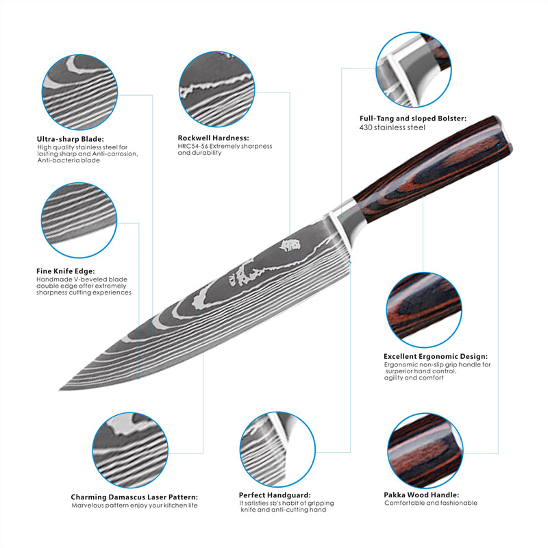 Kitchen knives open stock sale, sharp 7cr17 stainless with Pakkawood brownish handles