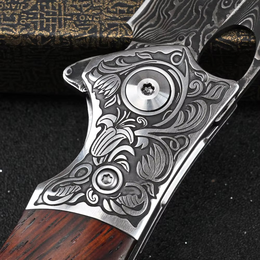 Damascus 67 layers folding pocket knife rosewood handle