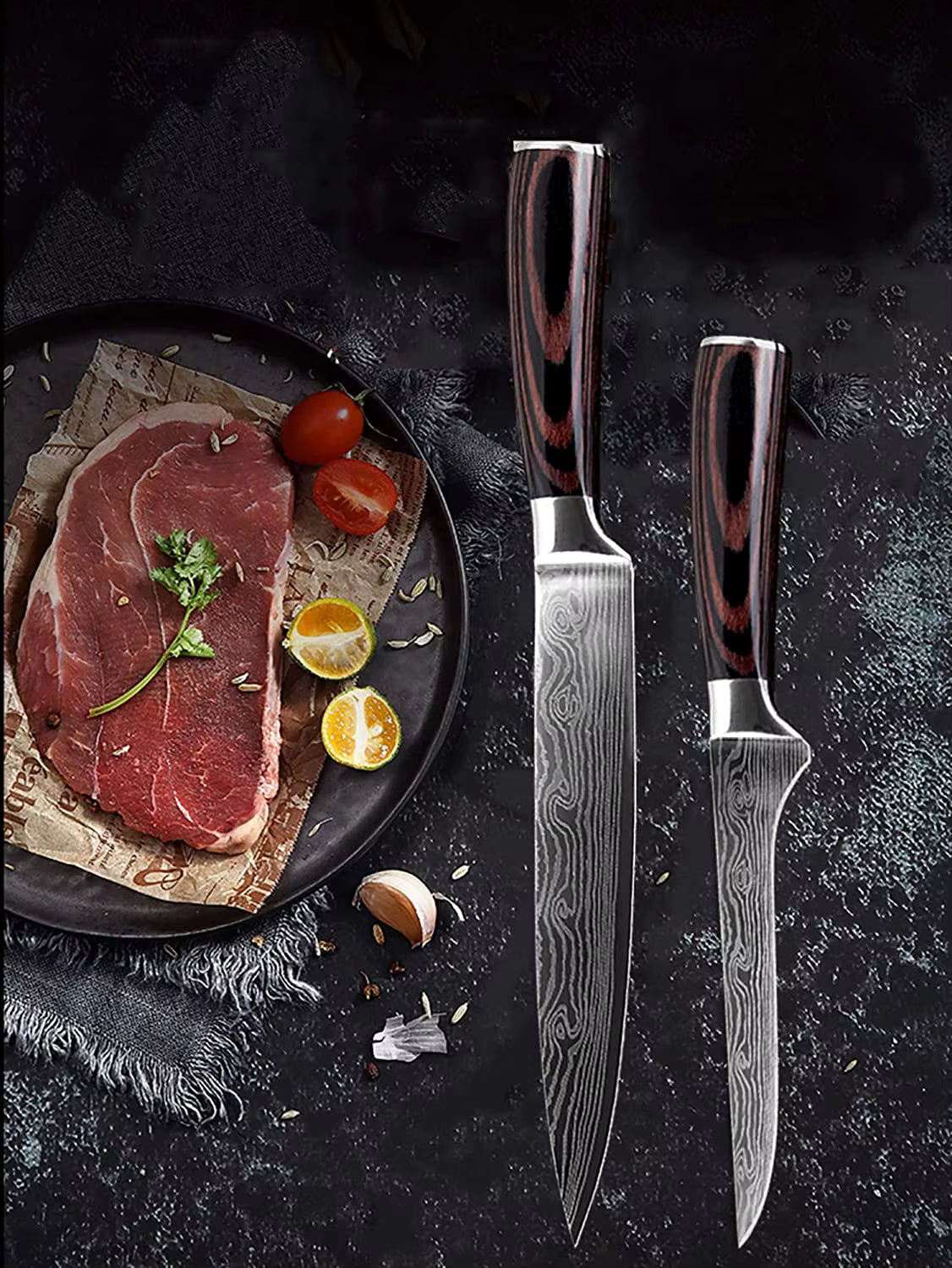 Kitchen knives open stock sale, sharp 7cr17 stainless with Pakkawood brownish handles