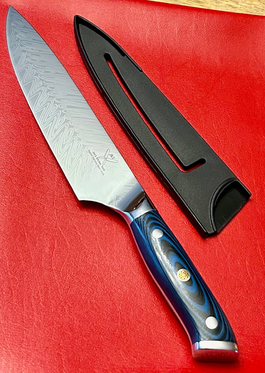 German Steel Chef's Knife – 8" Blue G10 Handle