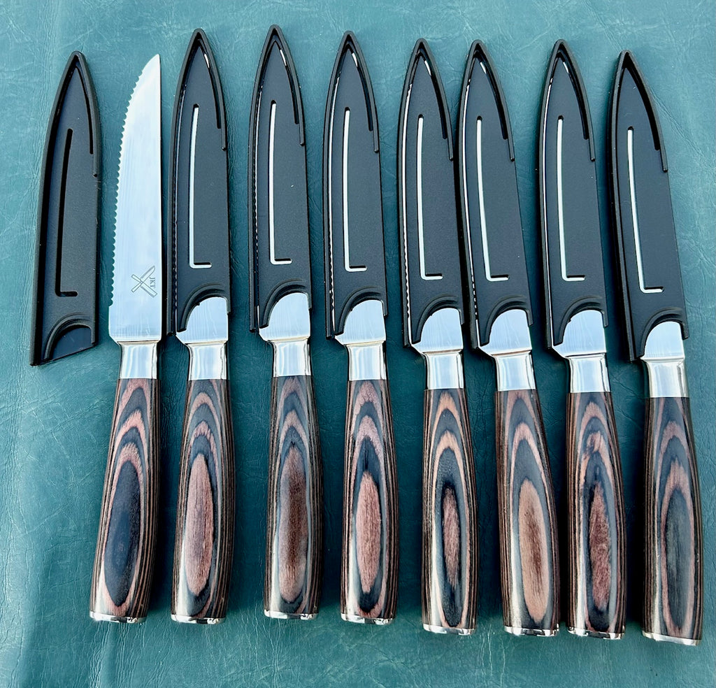 Kitchen knives open stock sale, sharp 7cr17 stainless with Pakkawood brownish handles