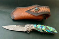 Damascus ,Pocket folding blade abalone handle
