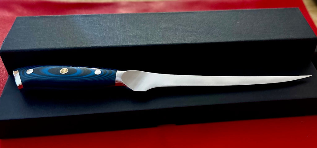 Filet carving knife  in 1.4116 German steel with Blue G10 handle