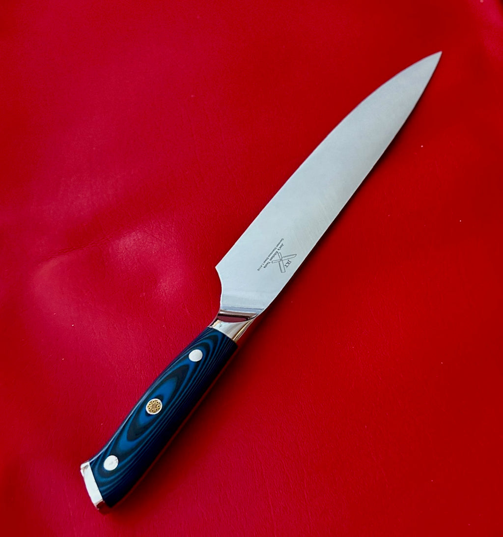 German Steel Chef's Knife – 8" Blue G10 Handle