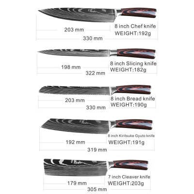 Kitchen knives open stock sale, sharp 7cr17 stainless with Pakkawood brownish handles